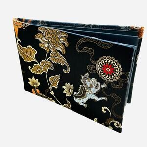 Black Fabric Textile Embroidered Asian Mythology Design Photo Album